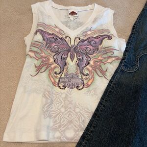 Harley-Davidson Women's White Tank with Purple and Green Design